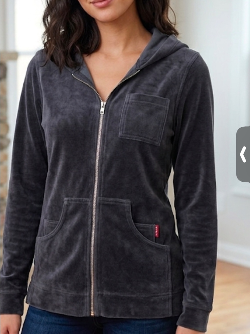 Hard Tail Dark Charcoal Full-Zip Velour Hoodie.   Like New Condition